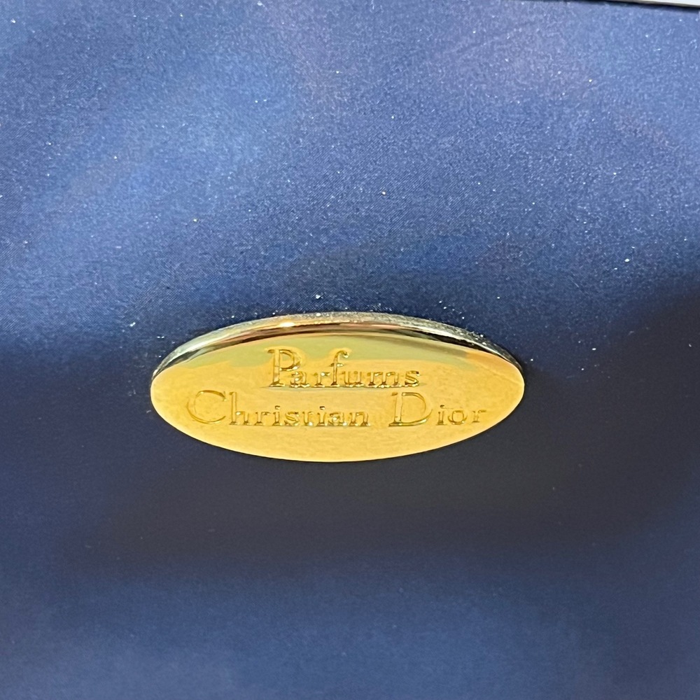 Christian Dior Parfums Navy Blue Nylon Cosmetic Pouch Makeup Bag White Trim - Picture 2 of 8